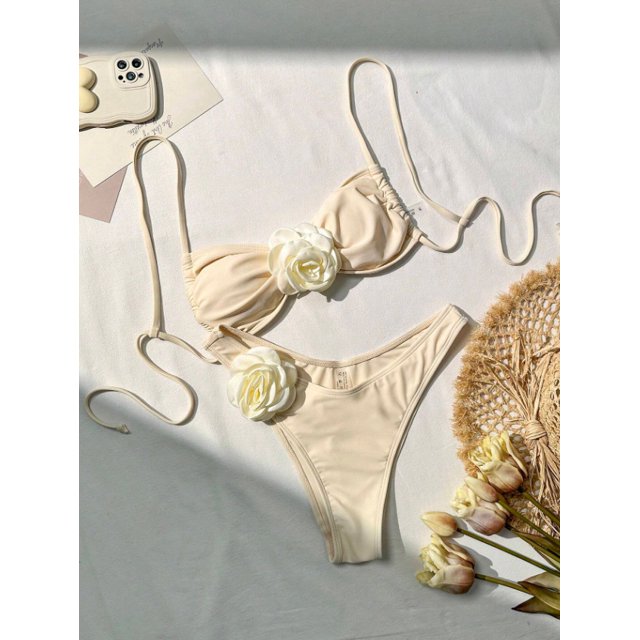 Microbikini Bandeau con realce para mujer, traje de baño con estampado Floral en 3D Sexy, conjunto de Bikini con Tanga para verano, 2024
