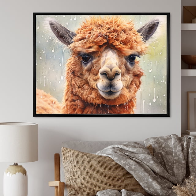 Designart Alpacas framed wall art decor, Alpacasframed wall art, Alpaca in Graceful Pose I , Extra large Modern black framed wall art, 44x34 inches black frame
