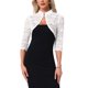 thumbnail image 1 of BOLERO CHIC ELEGANTE de Encaje para Mujeres, Cárdigan de Encaje Floral Transparente de Manga 3/4, Talla M Blanca, 1 of 6