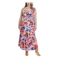 thumbnail image 1 of LONDON TIMES Femme Femmes Blanc à Poches Dos Smocké Chandail à Enfiler Floral Sans Manches Encolure Carrée Maxi Ajusté + Robe Évasée Grande Taille16W, 1 of 1