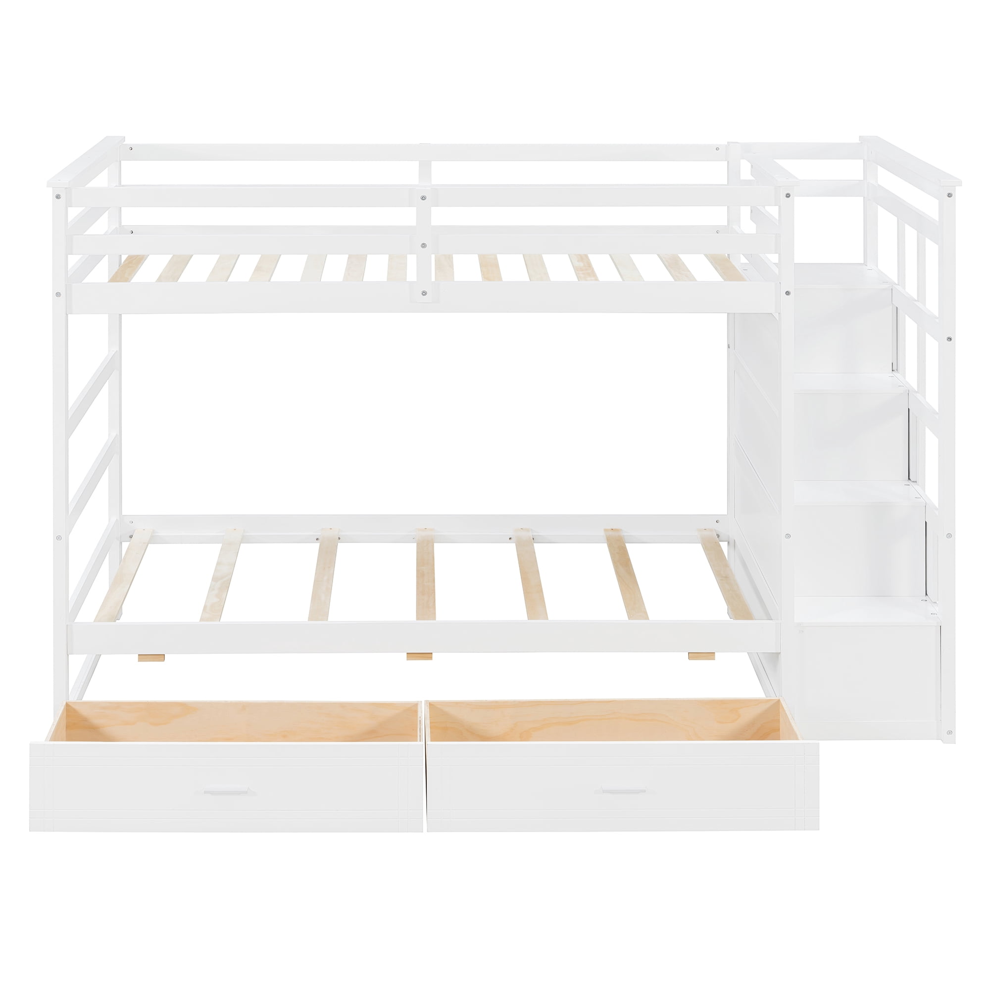 Aukfa Twin over Twin Bunk Bed with 7 Storage Drawers, Wood Bunk Bed with Staircase, Space Saving Design for Kids Bedroom, White