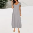 thumbnail image 4 of SMihono Plus Size Long Dresses for Women Summer Short Sleeve V Neck Dress Casual Loose Solid Color Soft Dress with Pockets Gray XXXXXL, 4 of 6