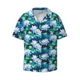 thumbnail image 3 of Balery Blue Lotus Flower Men's Casual Button Down Shirt Short Sleeve Textured Summer Cuban Beach Shirts-X-Large, 3 of 7