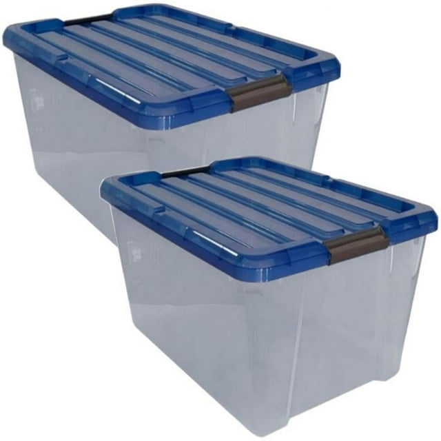 Contenedor de Almacén BoxPlus VentDepot 2 Pzas 42kg 58x55x40cm Apilable Polietileno Transparente/Azul