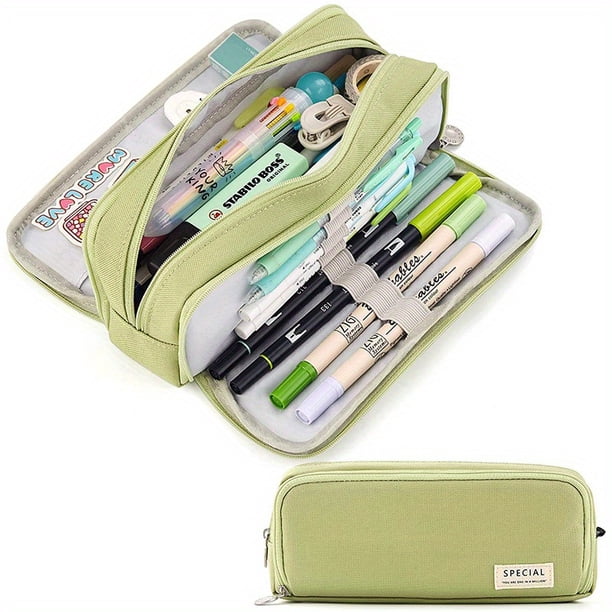 Estuche De Lápices De Gran Capacidad Simple De Tres Capas Caja De Papelería Versión Coreana Japonesa De Estudiantes De Secundaria Estudiantes De Secundaria Bolsa De Lápices Multifuncional Para Niñas