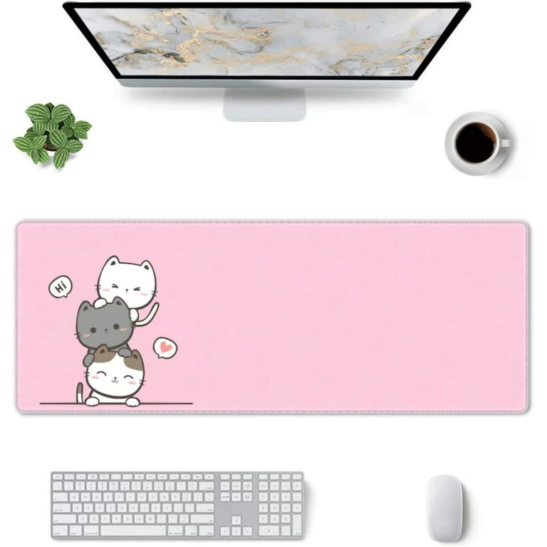 Large Pink Kawaii Mouse Pads with Design Novelty Anime Keyboard Pad  Non-Slip Extended Full Desk Cute Kittens Cat Keyboard Mat Waterproof XXL Gaming  Mousepad for Girl Gift Office Computer Accessories 