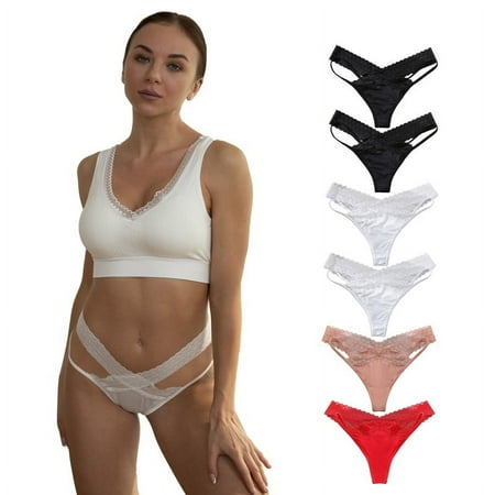 Cinvik Sexy Panties for Women Plus Size Lace Underwear Seamless G String Thongs  6 Pack  Sizes to L