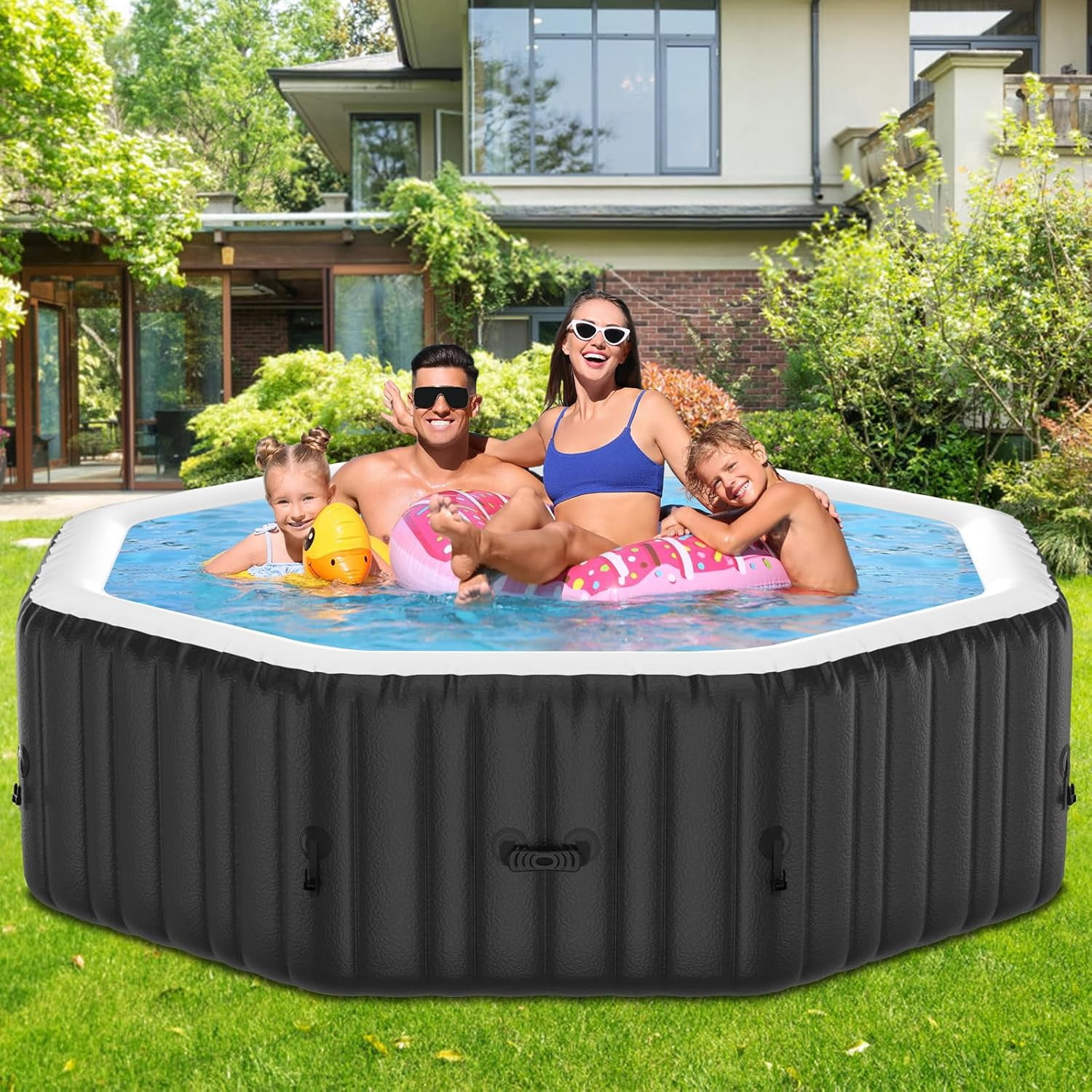 77" X 77" X 25" Inflatable Hot Tub for 4-6 Person Polygon, 240 Gallon Large Portable Hottub Spa with 130 Bubble Air Jets, Blow Up Spa Bathtub with LED Control Panel, 2 Filter, Temperature up to 104°F