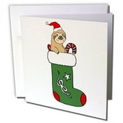 Funny Cool Sloth in a Christmas Stocking Cartoon 1 Greeting Card with envelope gc-265099-5