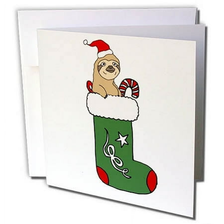 Funny Cool Sloth in a Christmas Stocking Cartoon 1 Greeting Card with envelope gc-265099-5
