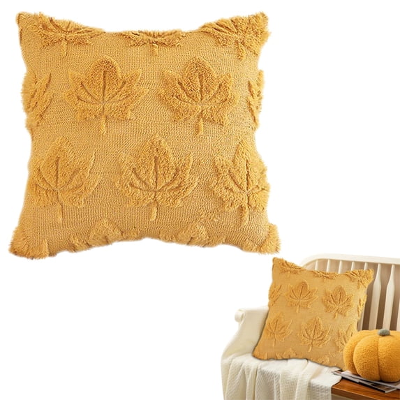 Fall Pillow Covers 18x18 Inch, 3D Velvet Maple Leaf Throw Pillow Case with Warm Caramel Color, Decorative Cushion Cover for Couch Sofa Thanksgiving Home Decor