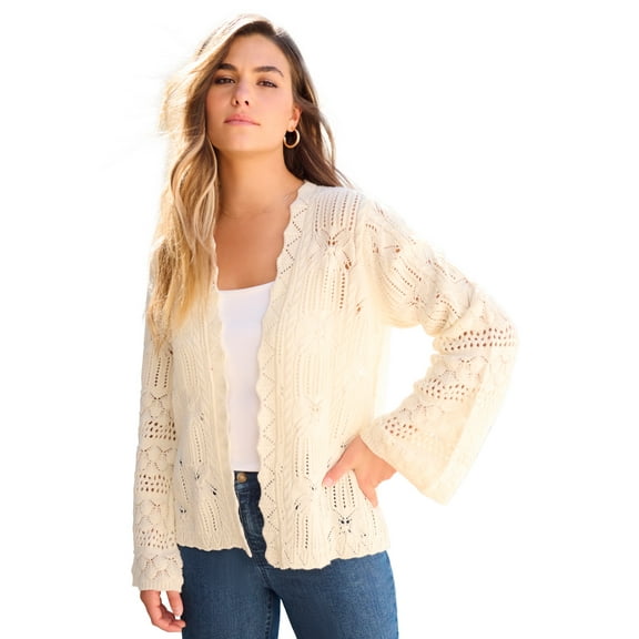 Roaman's Women's Plus Size Crochet Cardigan Sweater