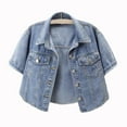 thumbnail image 2 of hotojiny Womens Denim Shirts Plus Size Short Sleeve Crop Top Summer Trendy Button down Jean Shirts Cardigan with Pockets, 2 of 4