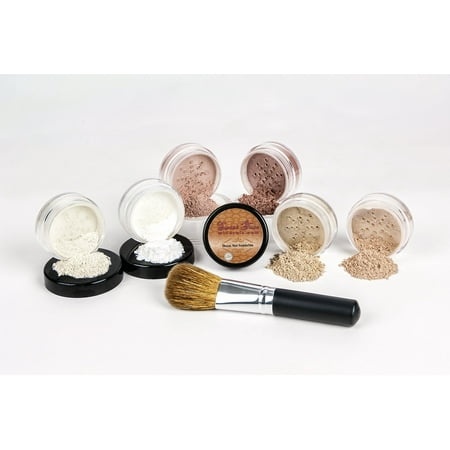 Mineral Makeup XXL KIT w/ FLAWLESS FACE BRUSH Full Size Set Sheer Bare Skin Powder Cover (Best Mac Blushes For Light Medium Skin)