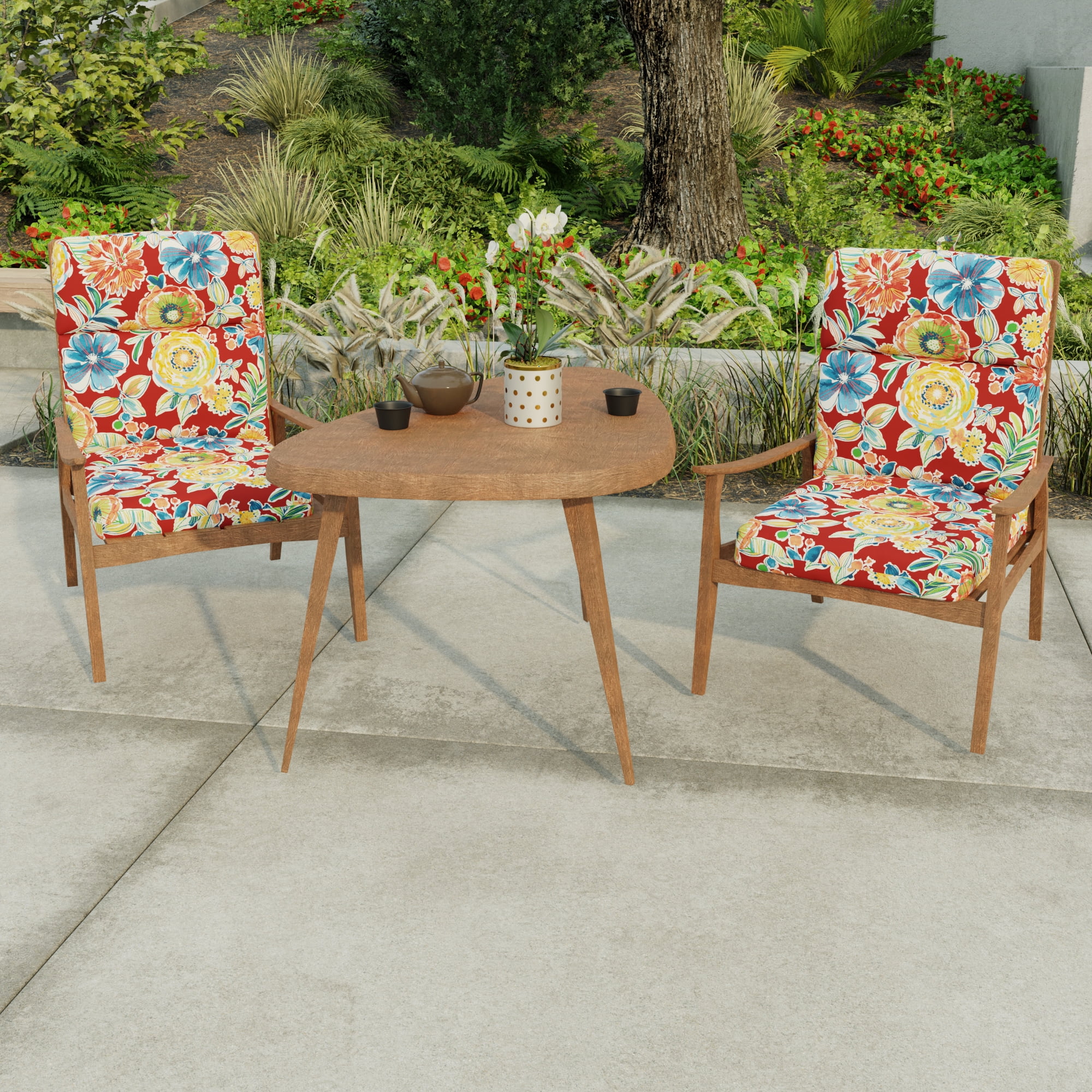 Jordan Manufacturing 44" x 22" Colsen Berry Red Floral Rectangular Outdoor Chair Cushion with Ties and Hanger Loop
