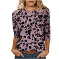 thumbnail image 1 of Camiseta de Cuello Redondo Impresa Casual para Mujeres con Mangas 3/4, Camiseta de Moda Casual de Longitud Media, 1 of 4