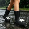 thumbnail image 4 of Womens and Girls 3D Cartoon Big Eyes Mid Calf Rain Boots Non Slip Waterproof PVC Wellies for Park Gardening Rainy Outdoor Black 28, 4 of 7