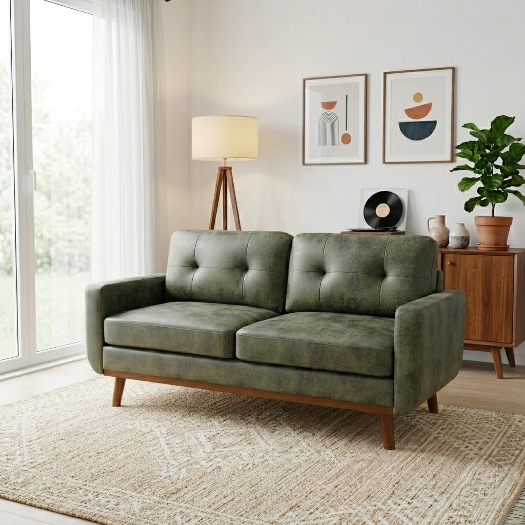 Leumius 65" Modern 2-Seater Sofa Upholstered Loveseat Sofa Couch with olid Wood Legs for Living Room,Apartment,Bedroom,Green