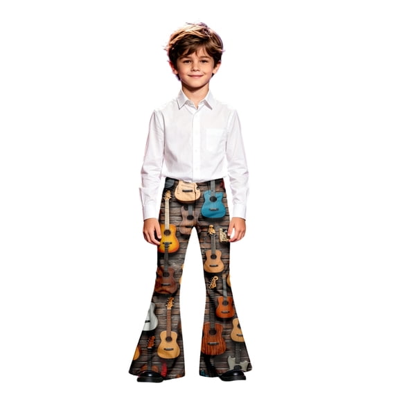 Curuila Child Boys Flared Pants High Waist Musical Print Pants For Boys Stage Performance Fashionable Joggers Trousers Size 5-6 Years