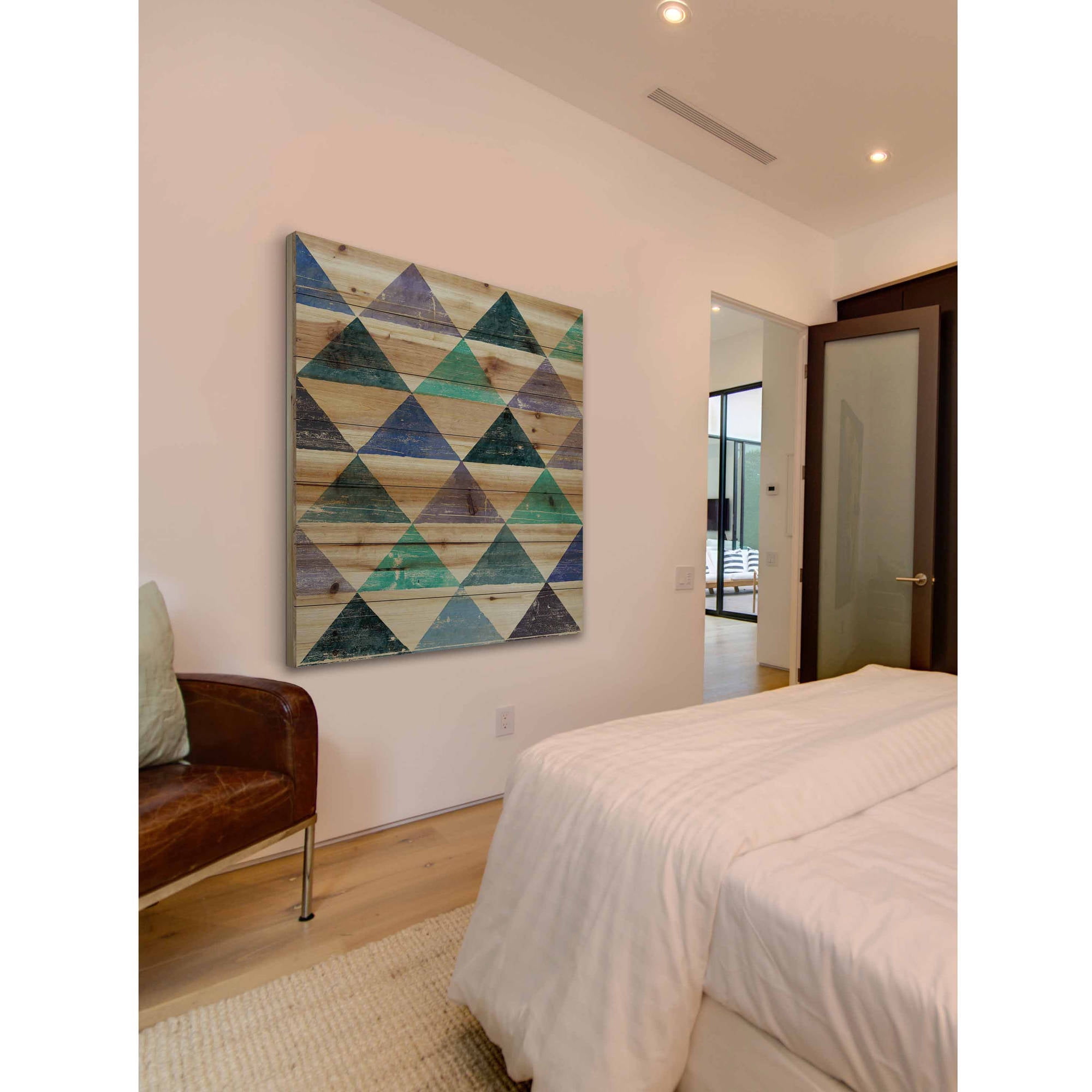Marmont Hill - "Pastel Triangles" Painting Art Print On Natural Pine Wood, 24.0" x 1.5"