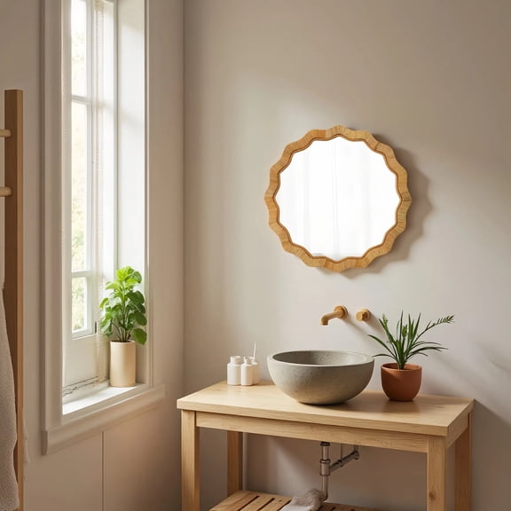 Sintosin 24 Inch Round Woven Rattan Wall Mirror for Bedroom Living Room Bathroom Farmhouse Decor