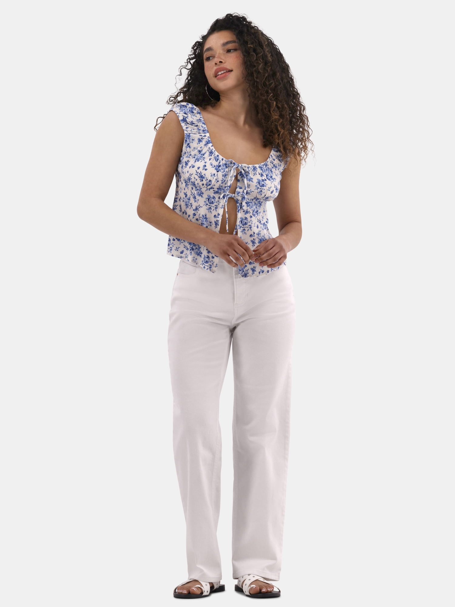 No Boundaries Tie Front Peasant Top, Women's