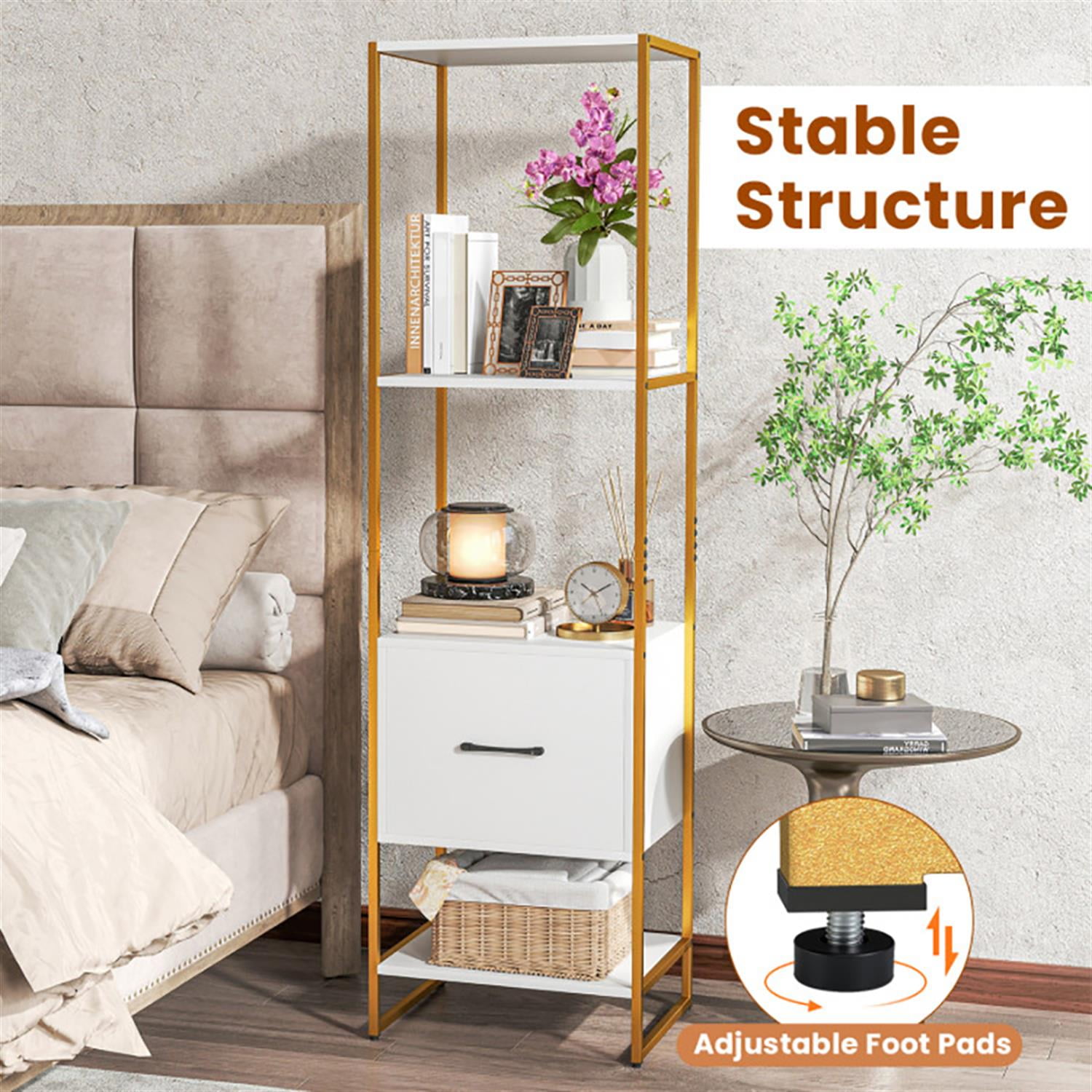 Demi Bonn Bookshelves and Organizer Open Display Storage Shelves with Storage Drawer, 5-Tier Narrow Bookcase Home Decor Furniture for Living Room, White