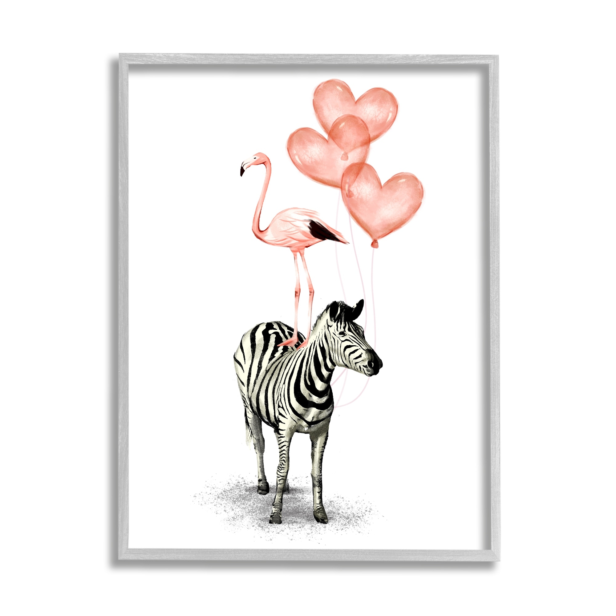 Stupell Industries Flamingo Zebra Animal Stack Pink Heart Shape Balloons, 16 x 20, Design by Ziwei Li