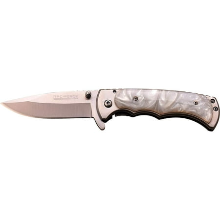 TF-934WP Spring Assist Folding Knife, Satin Silver Straight Edge Blade, White Mother Of Pearl Handle, 4-Inch Closed, Spring assist folding knife offers rapid.., By TAC