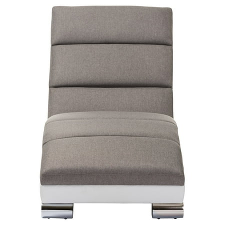 Indoor Chaise Lounges Baxton Studio Percy Modern and Contemporary Gray Fabric and White Faux Leather Upholstered Chaise Lounge ()