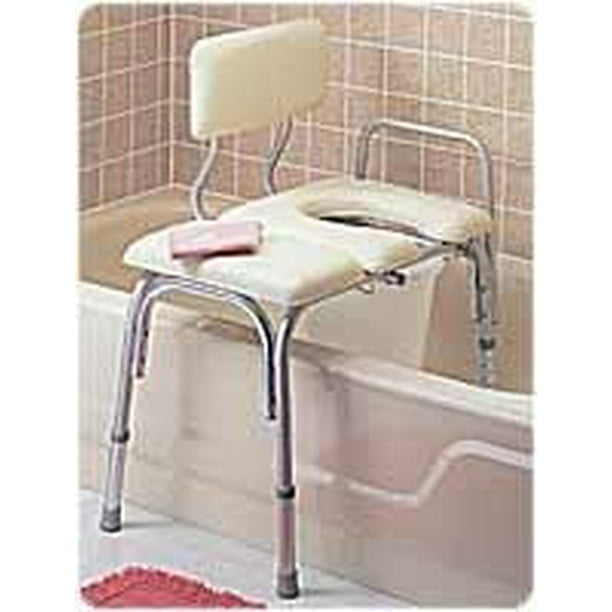 VinylPadded Bathtub Transfer Bench With cutout and commode pail