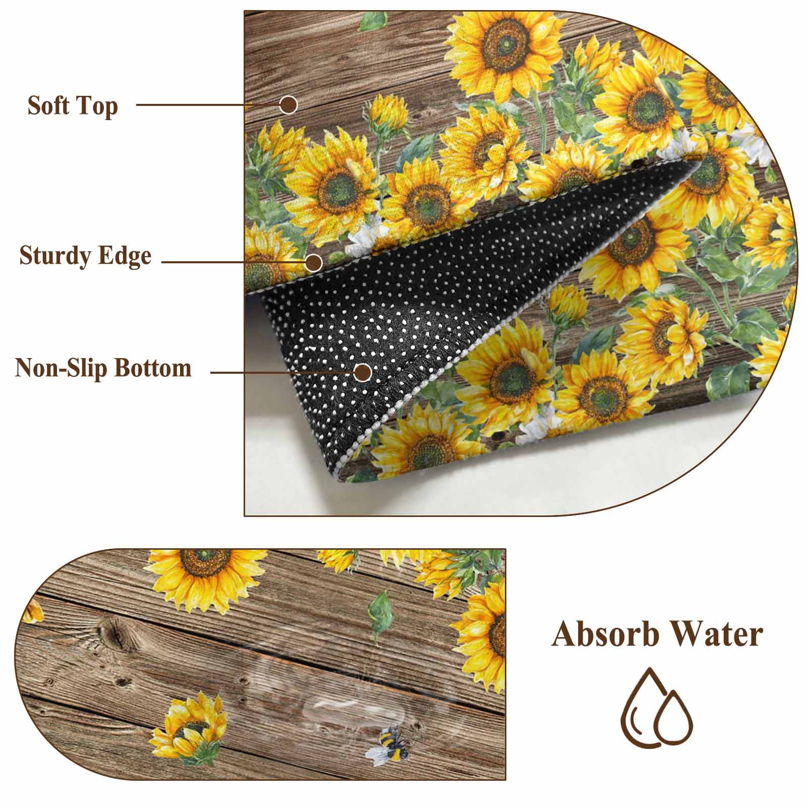 6'x9' Area Rugs, Sunflower Indoor Outdoor Area Rug for Living Room Bedroom, Brown Wood Grain Rustic Farmhouse Bee Washable Bathroom Rugs Kitchen Floor Carpet Mats Home Decor Aesthetic