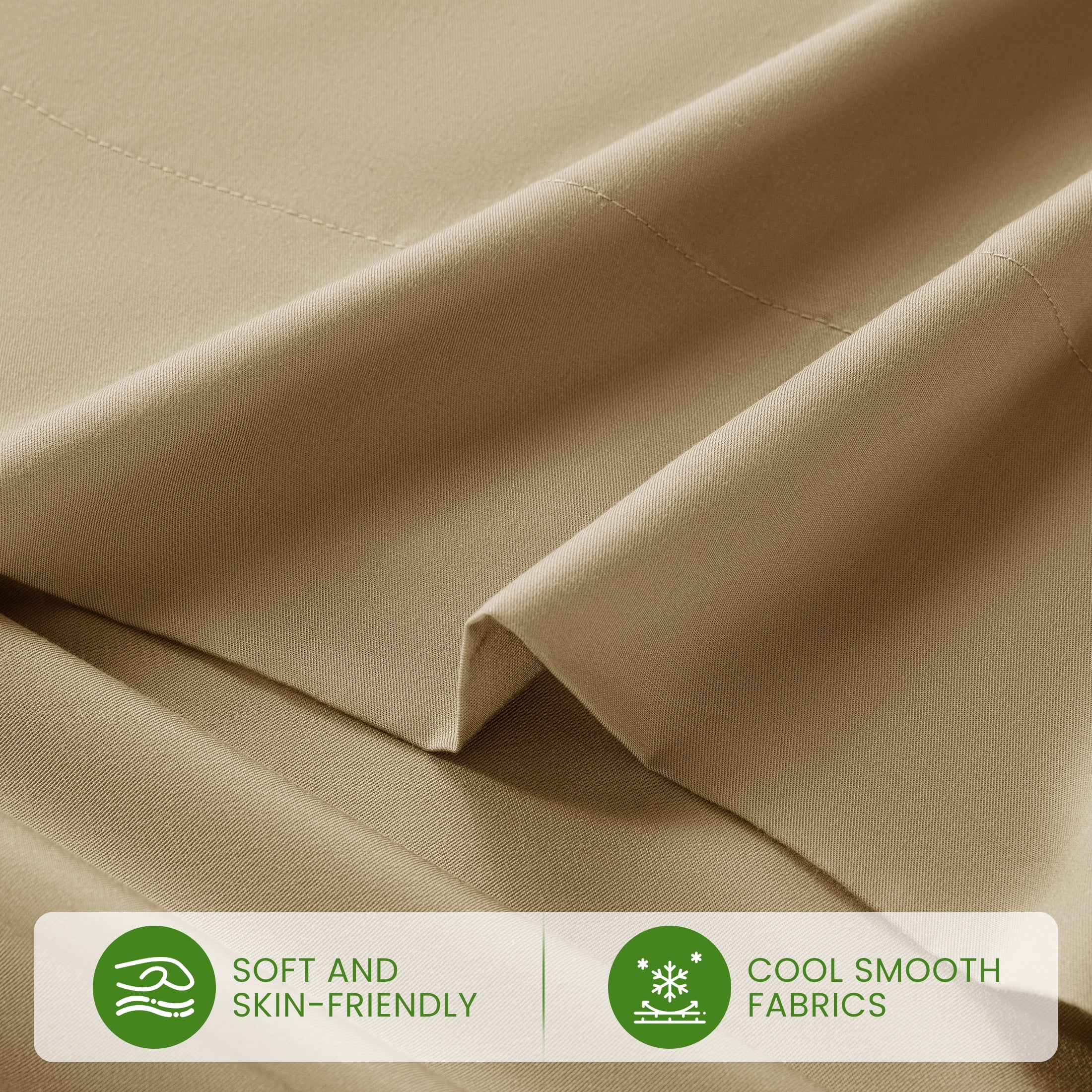 Sonoro Kate 100% Organic Luxurious Bamboo Sheets, Queen Sheet Set 6-Piece with 16" Deep Pocket, Silky Smooth Luxury Bed Sheets, Beige