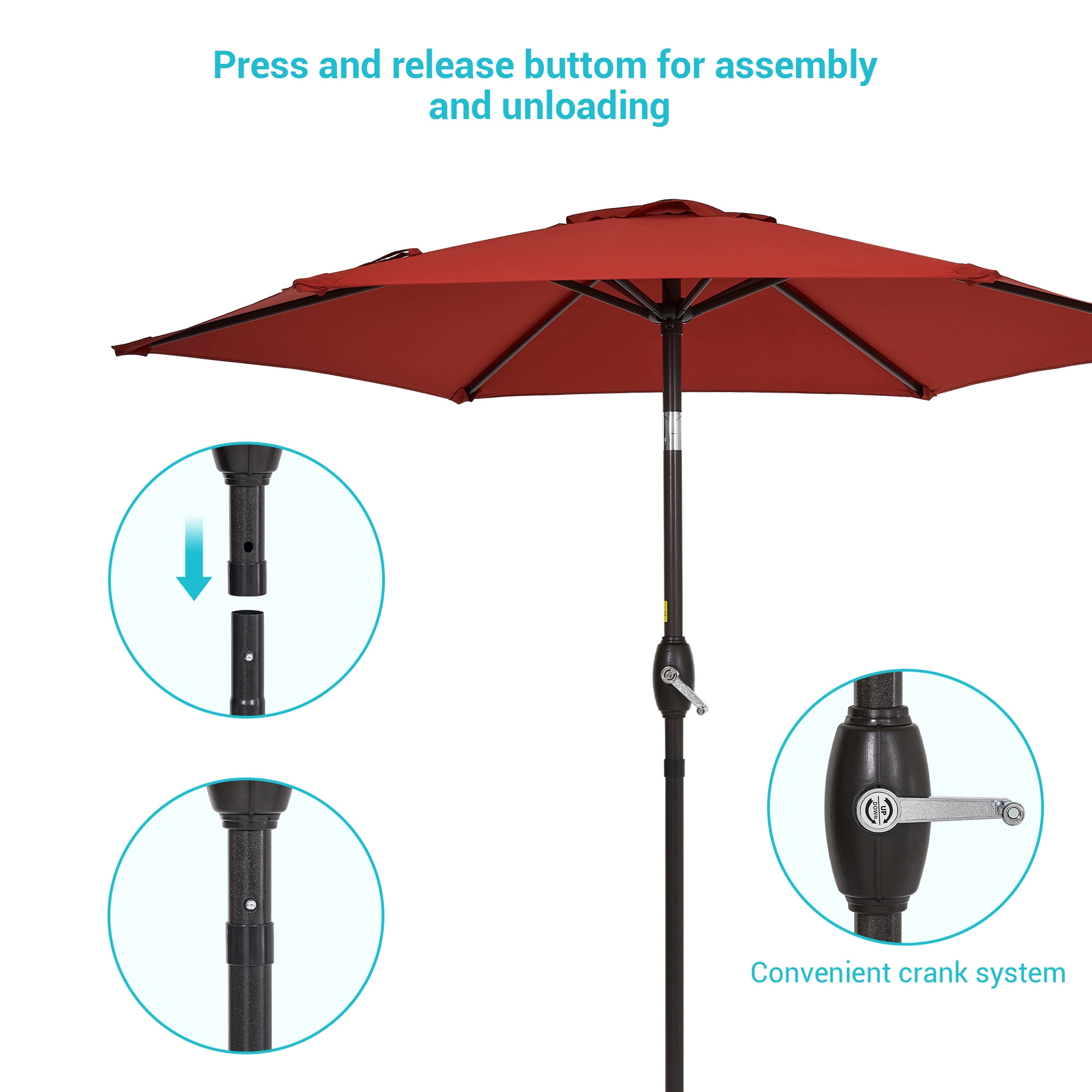 CHYVARY 7.5 FT Outdoor Patio Shade Table Market Umbrella with Tilt Button for Deck, Garden and Pool, Chili Red