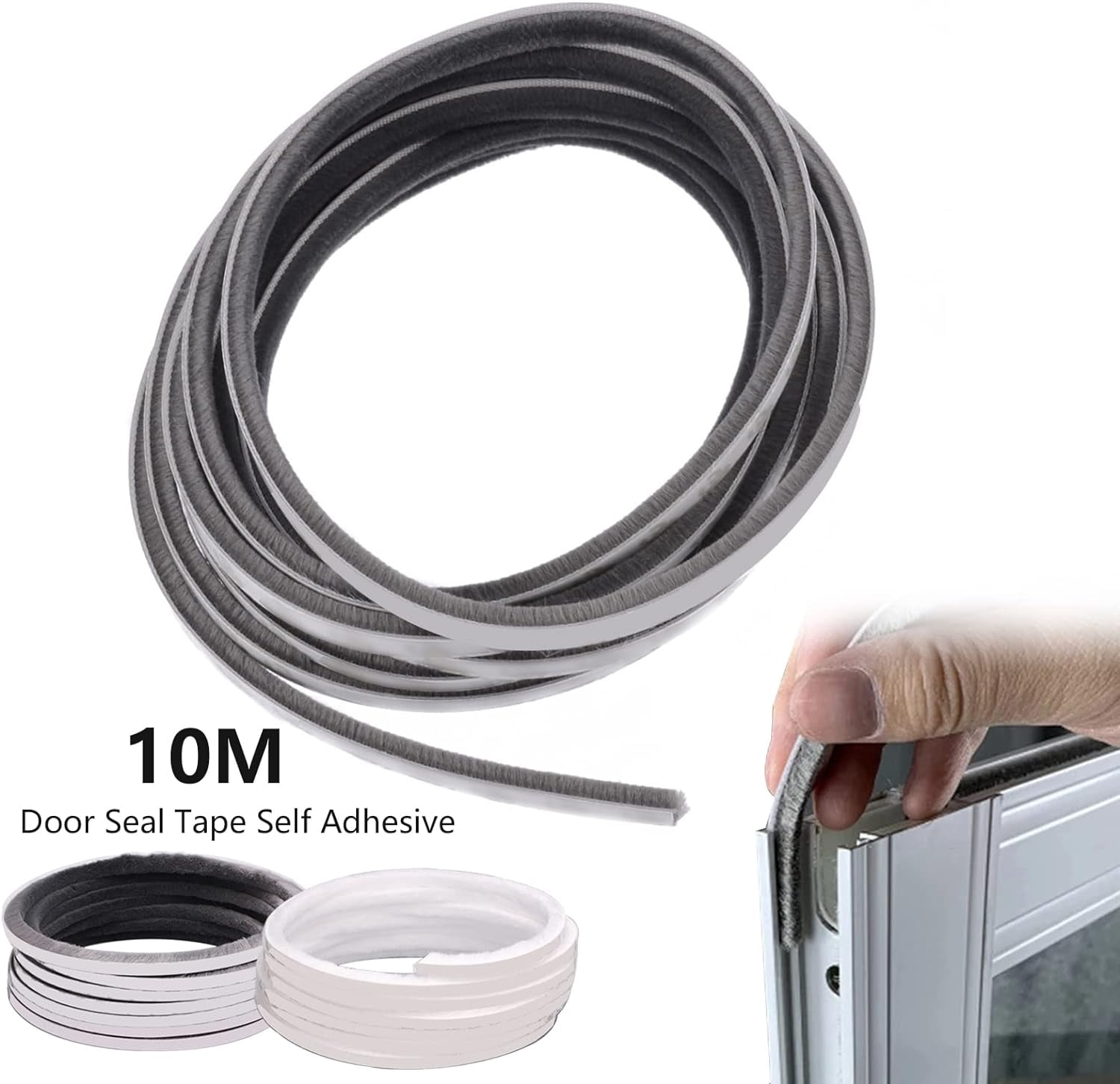 FRKSMD-Weather Stripping Brush, 32.8FT Pile Self Adhesive Weather Stripping, Weatherstrip Door Sweep Brush Seal Strip for Sliding Windows/Doors Frame Side (3/8 x 3/5 Inch (9 x 15 mm), Gray)