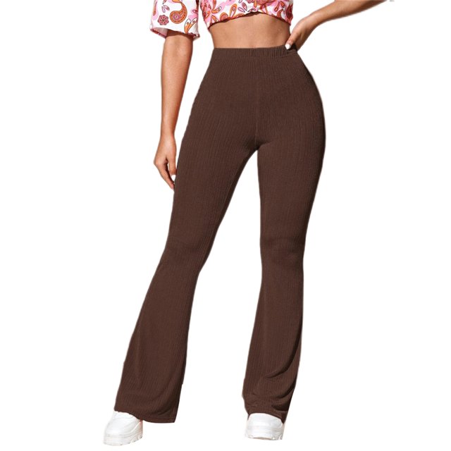 MAWCLOS Ladies Fitness Elastic Waisted Trousers Sport Solid Color Bottoms Dark Brown M