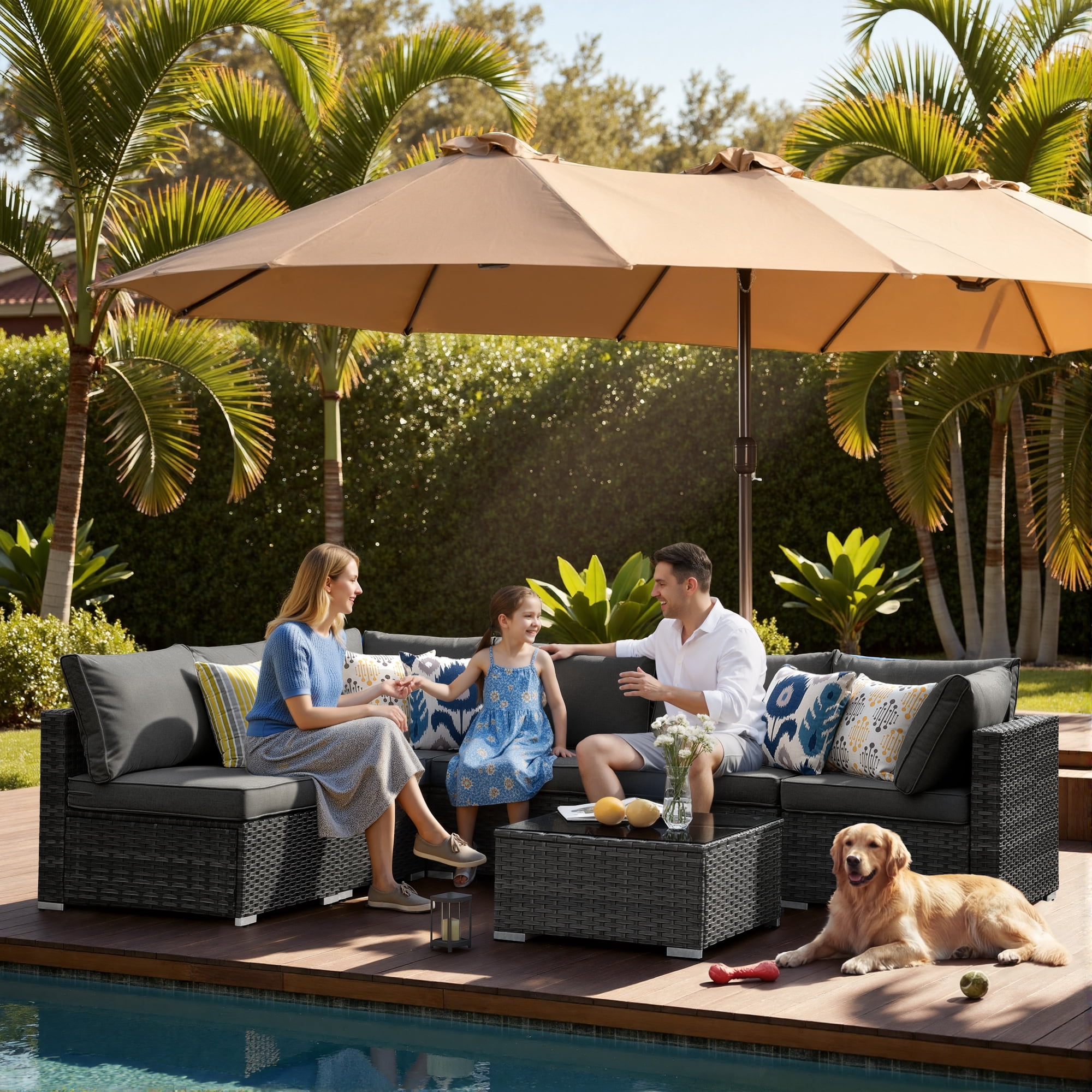 XIZZI 7-Piece Outdoor Sectional Patio Furniture Sets,Outdoor Conversation Set with Cushions and Coffee Table, All-Weather Wicker Patio set for Backyard, Garden-Black