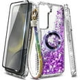 thumbnail image 2 of NageBee Magnetic Case for Samsung Galaxy S24+ /S24 Plus | MagSafe Compatible | Jewel Camera Lens & Tempered Glass Screen Protector & Wrist Strap Lanyard | Glitter Floating Liquid Cover (Purple), 2 of 6