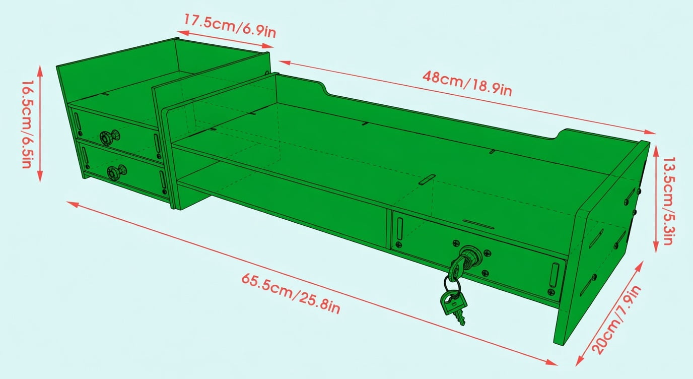 Wooden Desk Monitor Riser with Secure Drawer and Storage Slots
