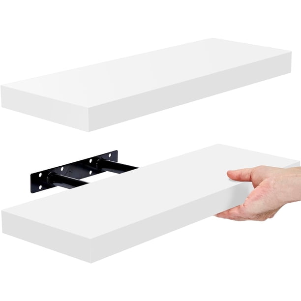 Sorbus Estantes Flotantes de Madera Blanca de 16" (Juego de 2): Almacenamiento de Pared para Decoración, Marcos y Trofeos