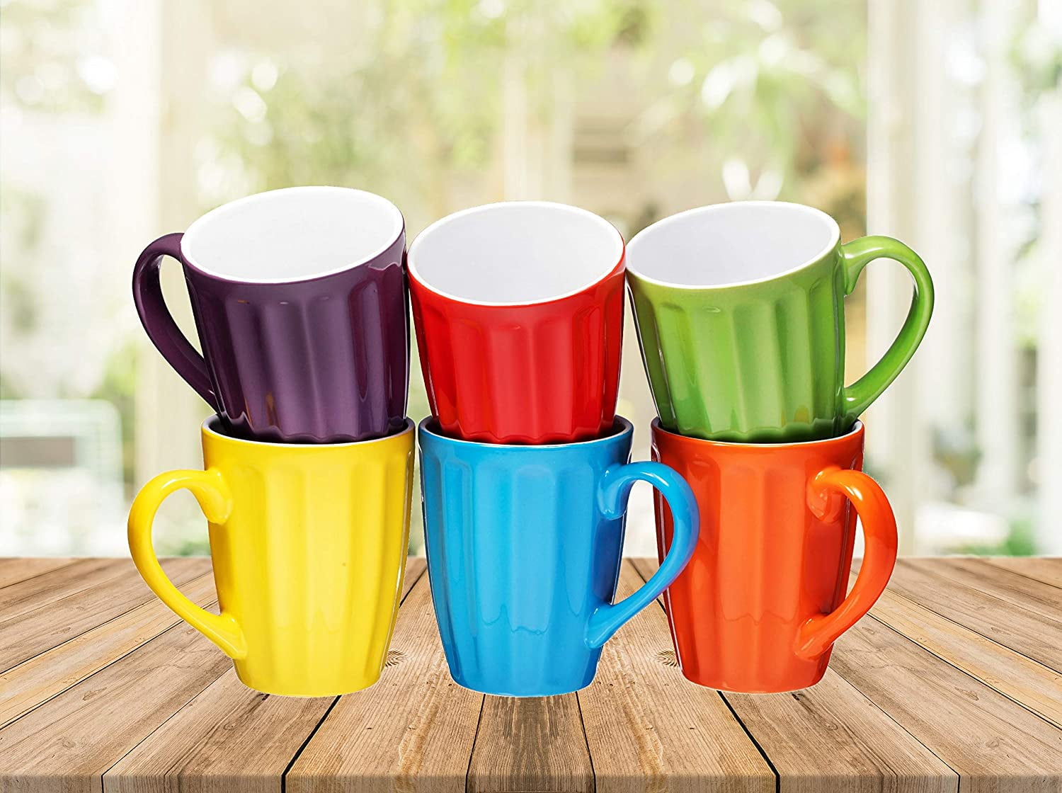 Bruntmor  Set Of 6 Coffee Mug Set Large-Sized 14 Ounce Christmas Theme  Ceramic , Theme Ceramic Coffee Mugs 