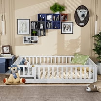 Miniyam Full Size Toddler Floor Bed with Fence, White