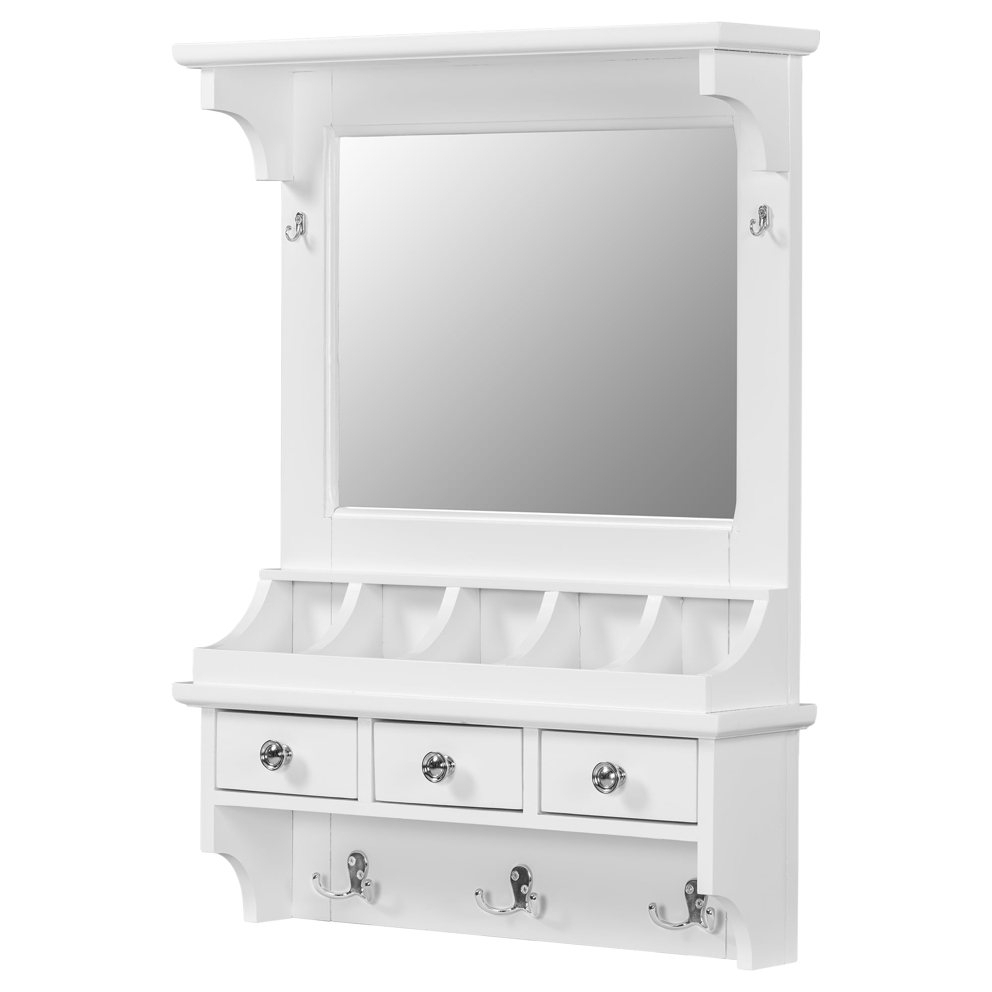 Euroco Wall-Mounted Floating Makeup Vanity with HD Mirror, Drawers, Hooks & Storage Pockets, Pre-Assembled Organizer for Entryway, Bedroom or Bathroom