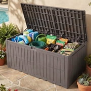 Dextrus 200 Gallon XL Resin Deck Box, Light Brown Waterproof Outdoor Storage Box, Lockable Container with 3-Person Bench Seating, Perfect for Patio Cushions, Garden Tools and Pool Supplies