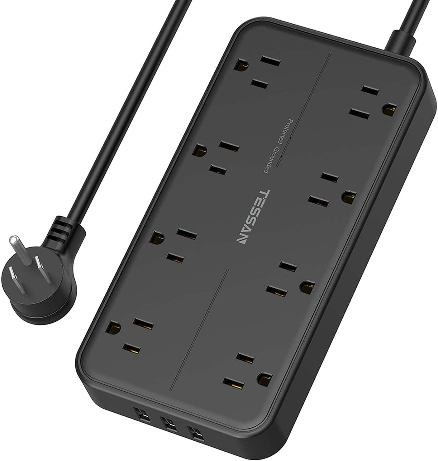Surge Protector Power Strip with USB 15A Office TESSAN Flat Plug Extension Cord with 8 Widely Spaced AC Outlets and 3 Charging Ports Black 6 FT Power Cord for Home 1875W 1080 Joules 