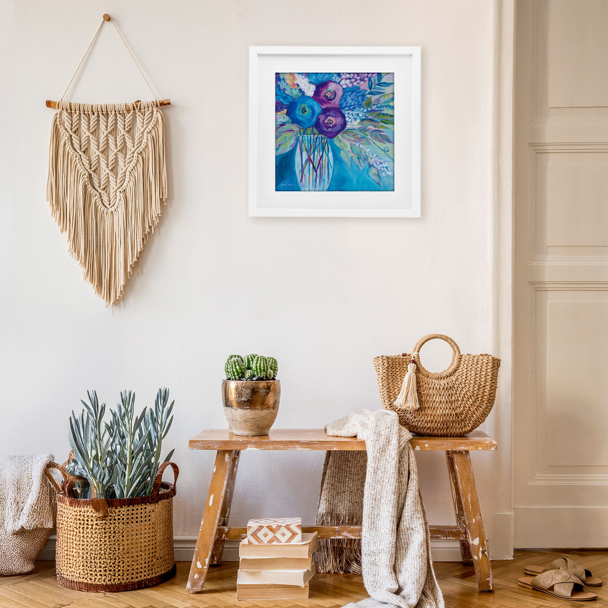 Stupell Industries True Blue Flower Bouquet White Framed Print Under Glass, design by Lynn Ericson Fine Art