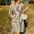 thumbnail image 3 of Abstract Beige Brown Swirl Art Flare Dress Square Neck Dress Elegant Female Fashion Printed Dress, 3 of 9