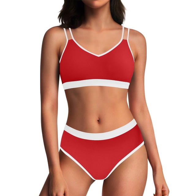 Conjunto de Bikini de Cintura Alta para Mujeres Traje de Baño de Dos Piezas de Control Del Estómago, Traje de Baño de Bloque de Color con Almohadillas Extraíbles