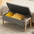 thumbnail image 2 of Furniliving Storage Ottoman Bench, Upholstered End of Bed Bench with Wood Legs, Linen Entryway Bedroom Bench, Flipping Lid Storage Bench for Living Room, Bedroom, Entryway. Gray, 2 of 10