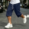 thumbnail image 6 of Men's Big & Tall Basketball Capri Pants Below Knee 3/4 Pants 13 inch Loose Fit Elastic Waist Summer Casual Baggy Sweat Shorts with Pockets Streetwear Size 3XL Navy, 6 of 9